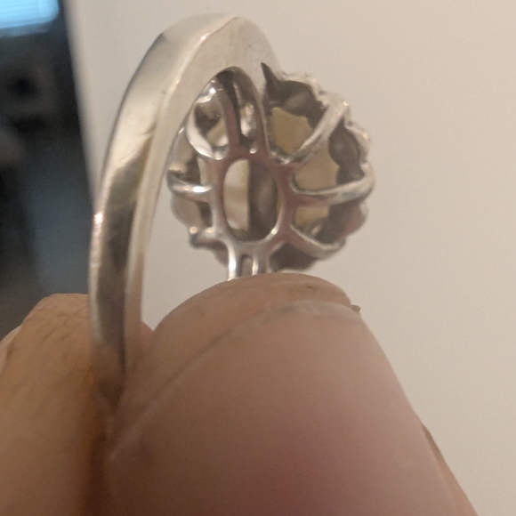 Vintage-Edwardian Inspired Sterling Silver Pearl Halo Ring Size 5 - Picture 8 of 9